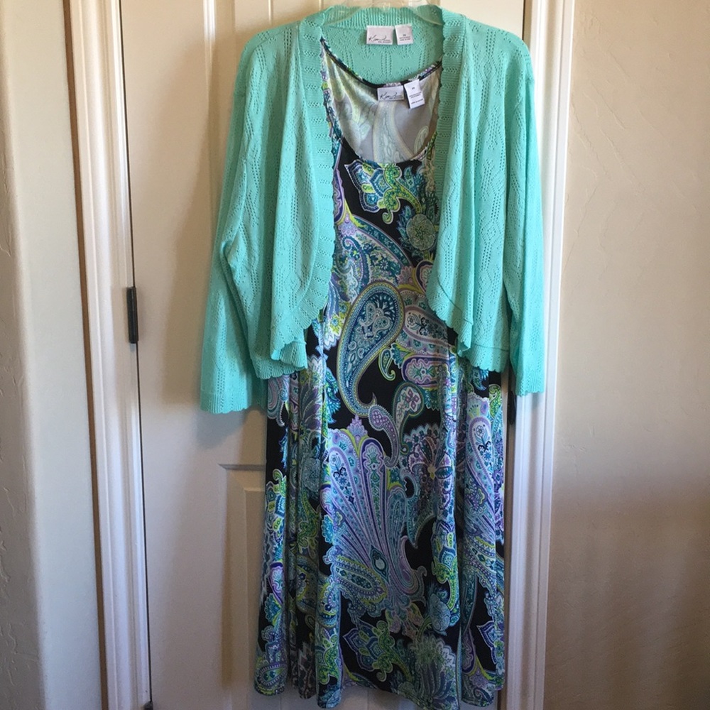 Midi dress with knit cardigan